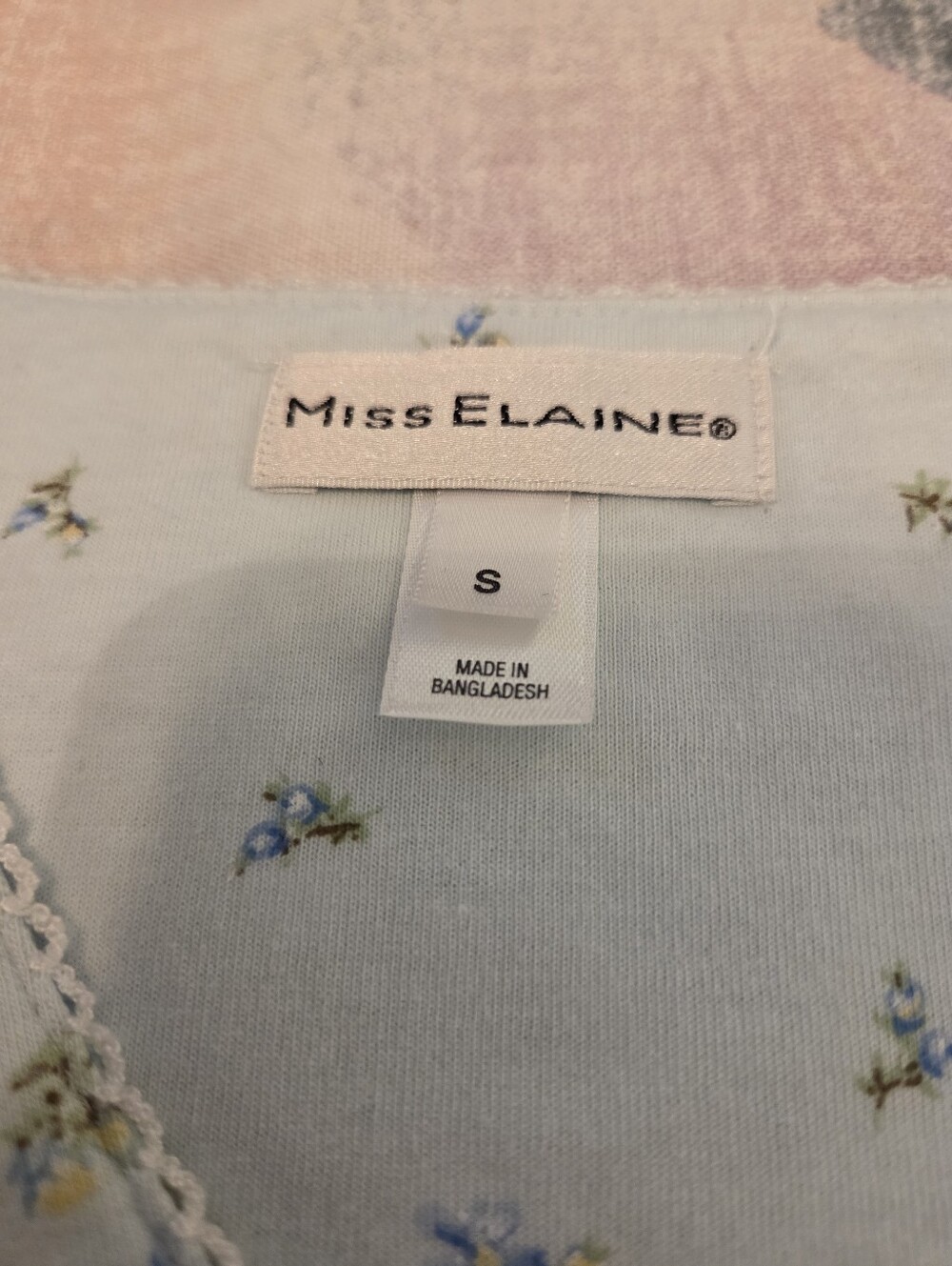 MISS ELAINE Blue Ditsy Flower Full Zip Long Sleeve House Coat Duster Robe Size S - Picture 10 of 12